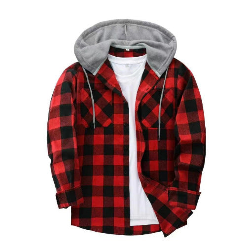 Men's Plaid Hooded Shirt