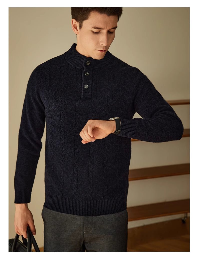 Men's Half-high Collar Button Sweater Autumn And Winter Thick Sweater