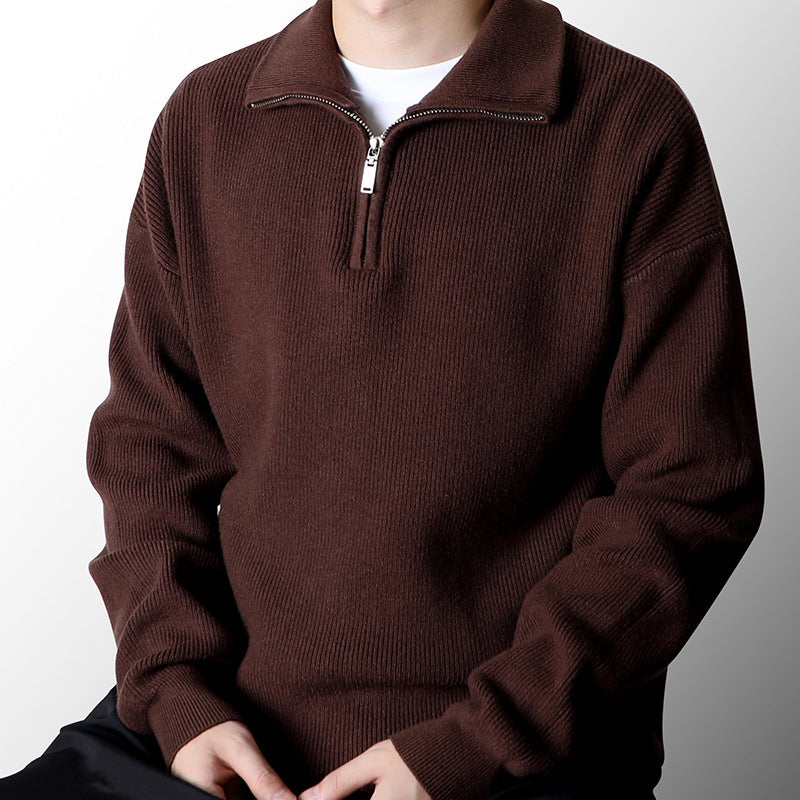 Half Zipped Stand Collar Sweater Men