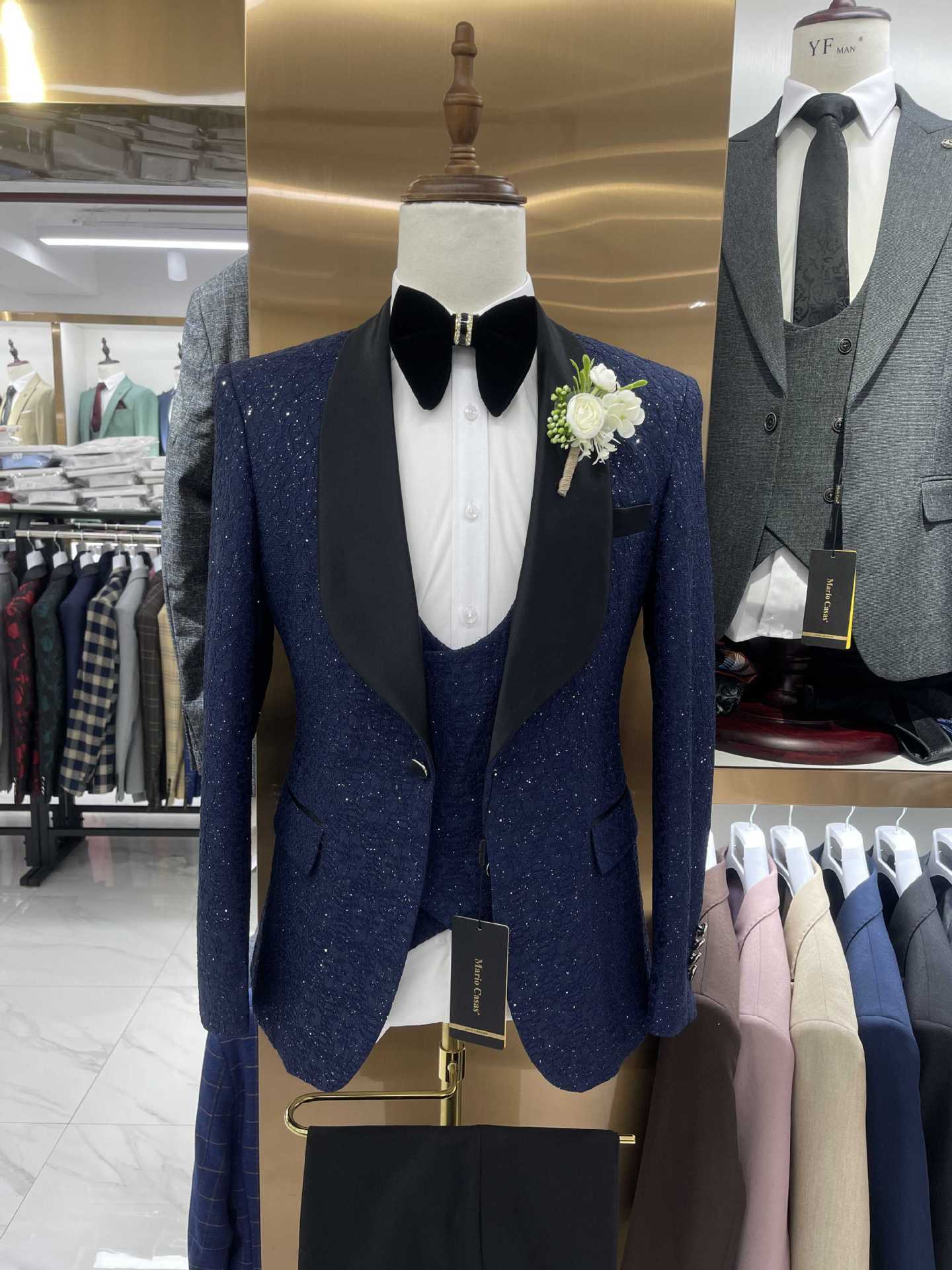 Men's Suit Set 3 Pieces Groomsmen Wedding Lace Costumes suit