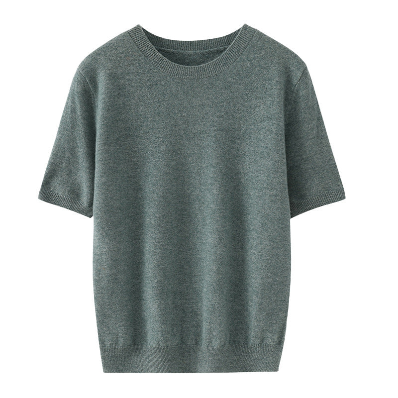 Men's Round Neck Knitted Sweater With Short Sleeves