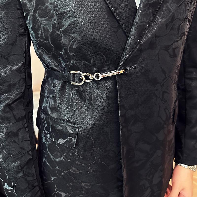 Men's Casual Suit Hook Placket Closure Collar Leather Texture Suit