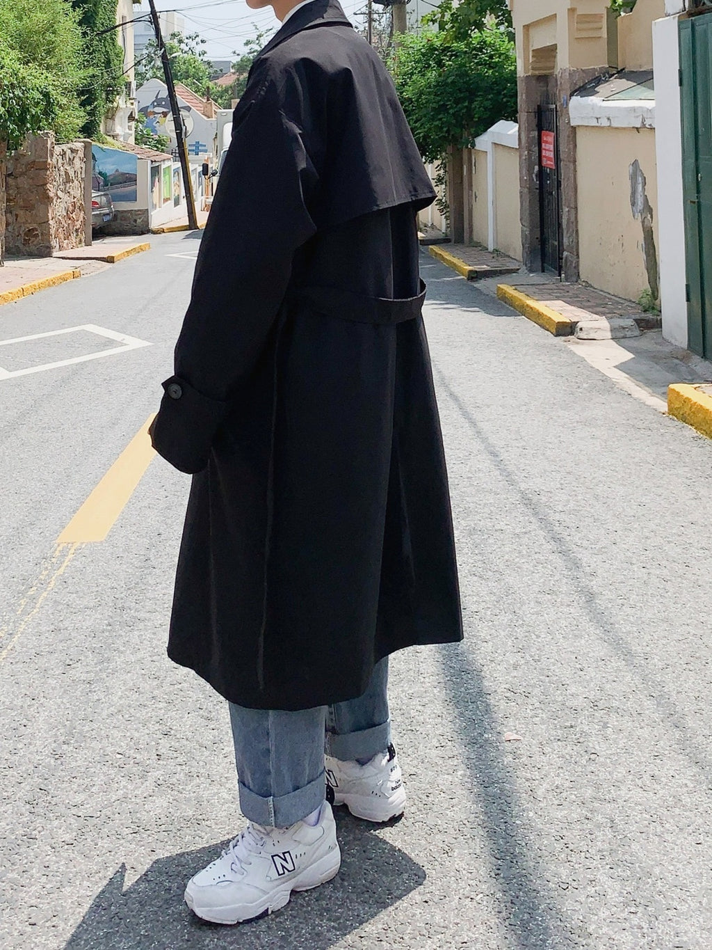 Double Breasted Men's Medium Length Trench Coat