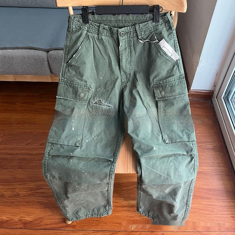 Men's Large Loose Pockets Wear-resistant Washing Paratrooper Pants