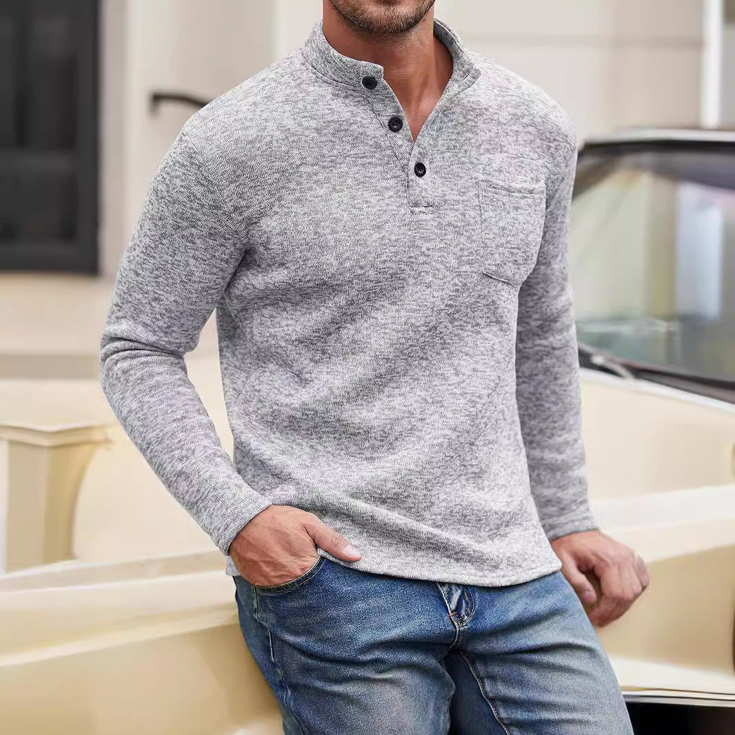 Gray Long Sleeves Thickening Polo Thick Needle sweater