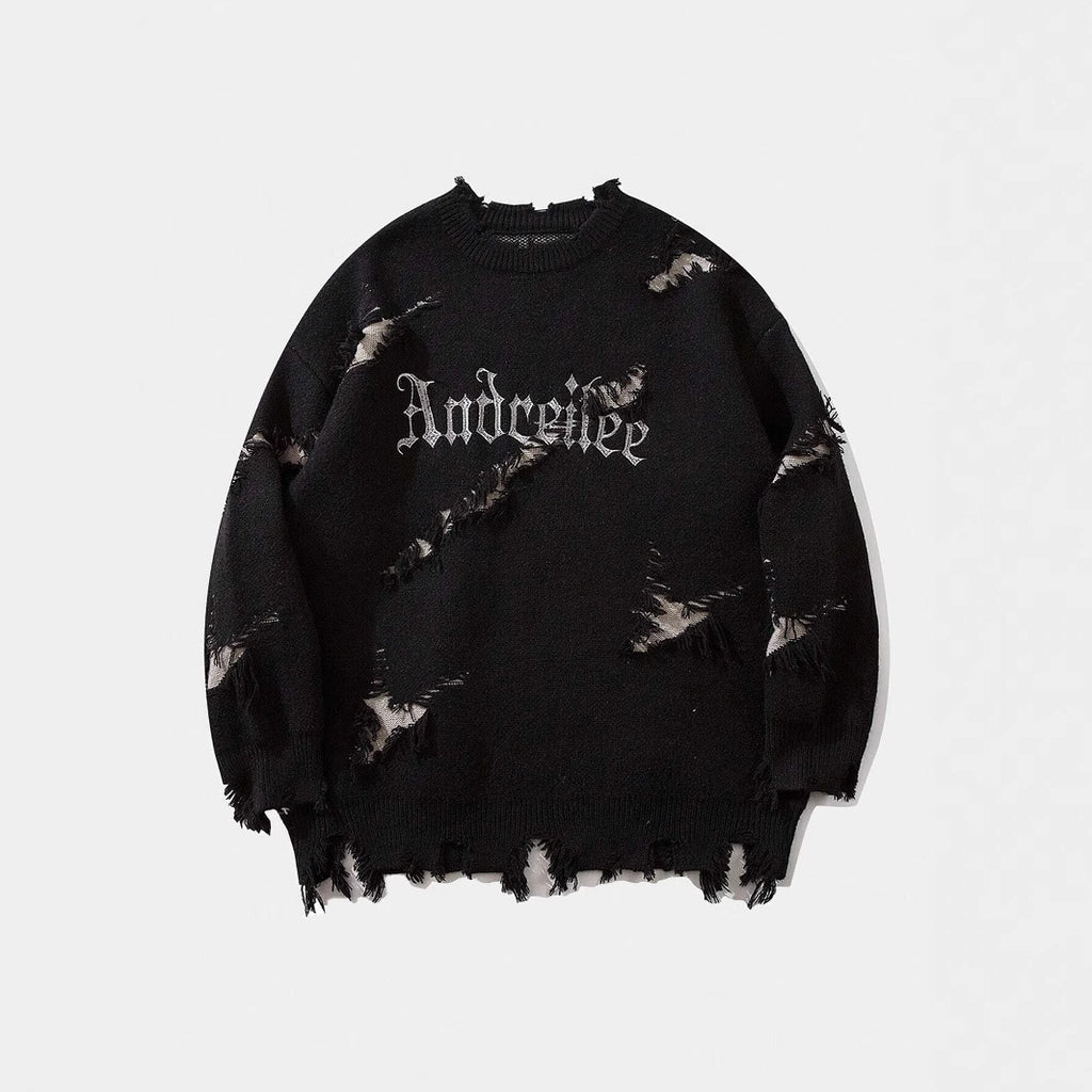 Street Jacquard Ripped Frayed Vintage Loose Sweater
