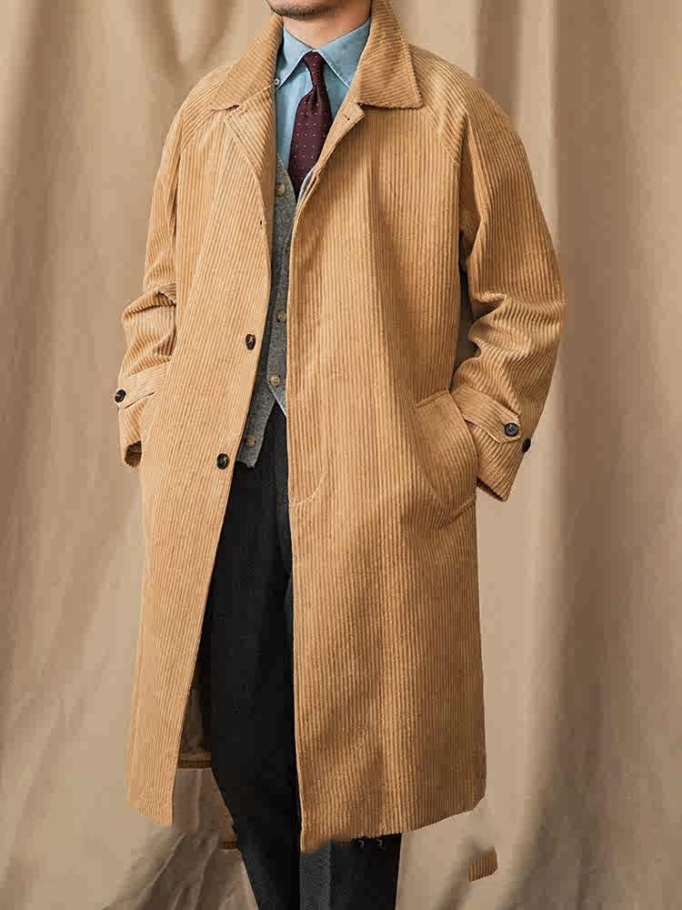 Autumn Corduroy Long-cut Coat Casual Loose Raglan Sleeve Retro trench coat