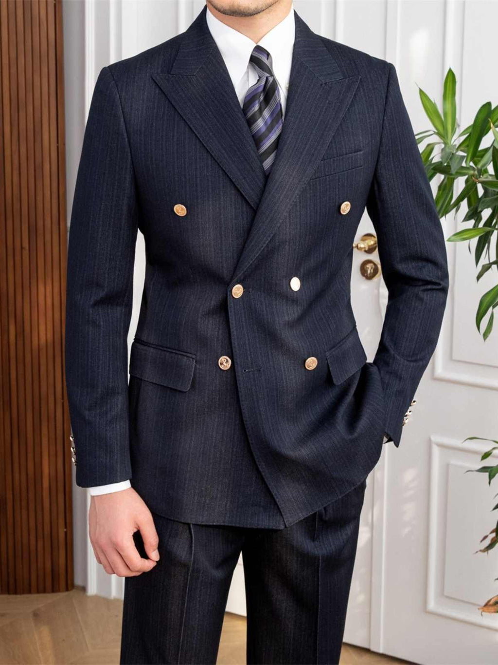 Autumn Style Double Breasted Slim Fit Suit