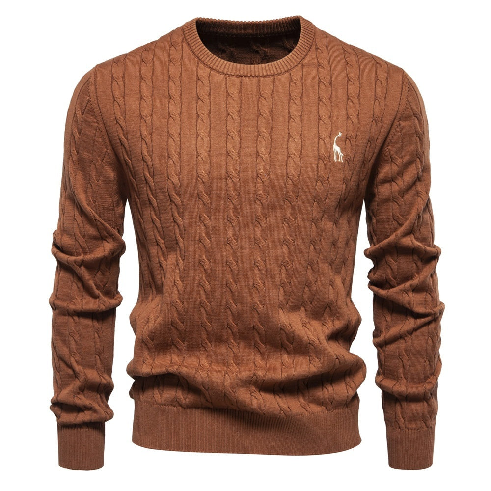 Pullover Deer Embroidery Solid Color Sweater For Men