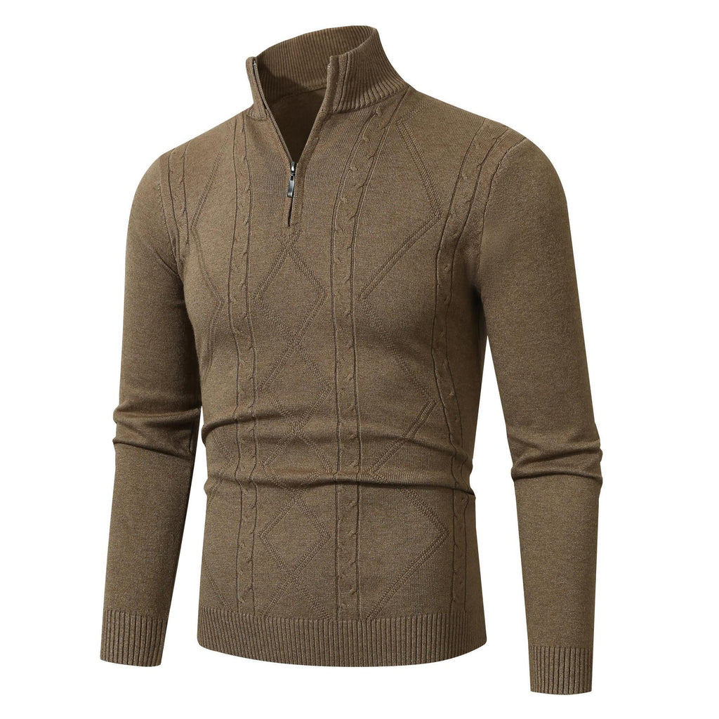 Men's Casual Stand Collar Long Sleeve Half Zipper Sweater