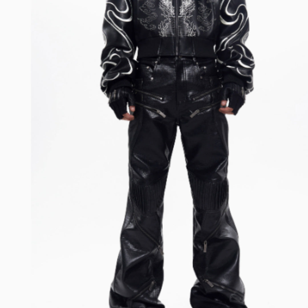 Zipper Design Micro Pull Up Leather Pants For Men