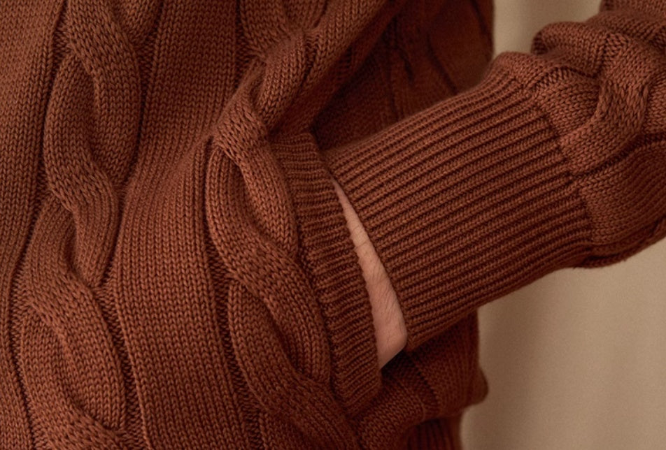 Pure Cotton Knitted British Thickened Twisted Double Zipper Cardigan