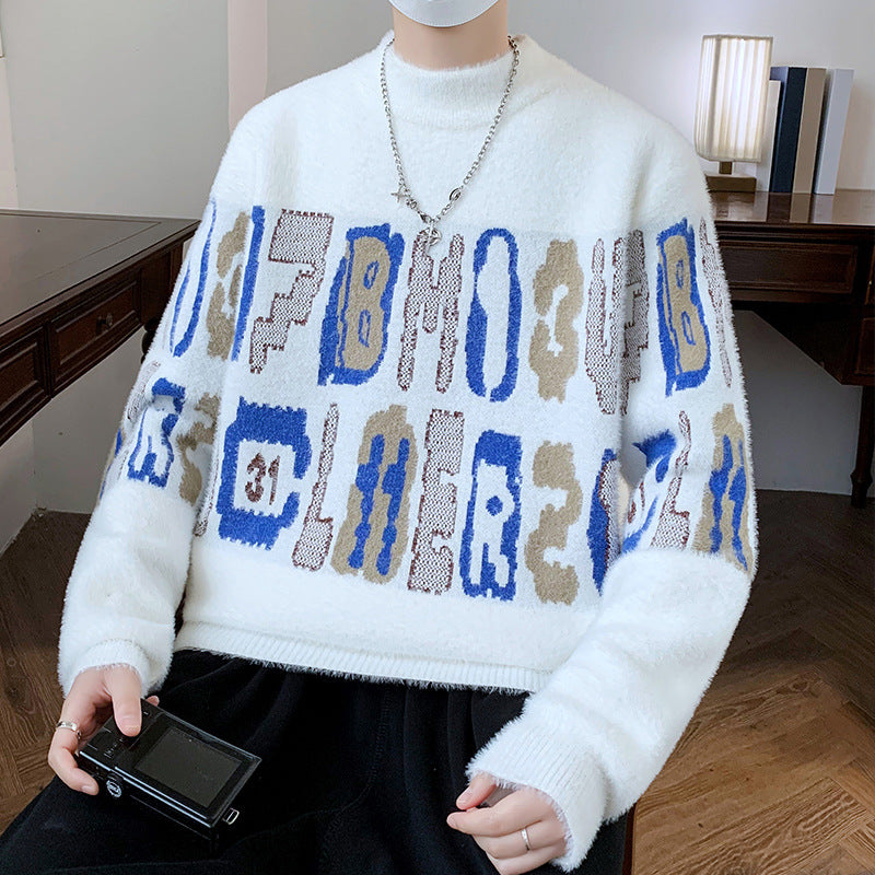 Men's Mink Fur Thickened Half-high Collar Sweater