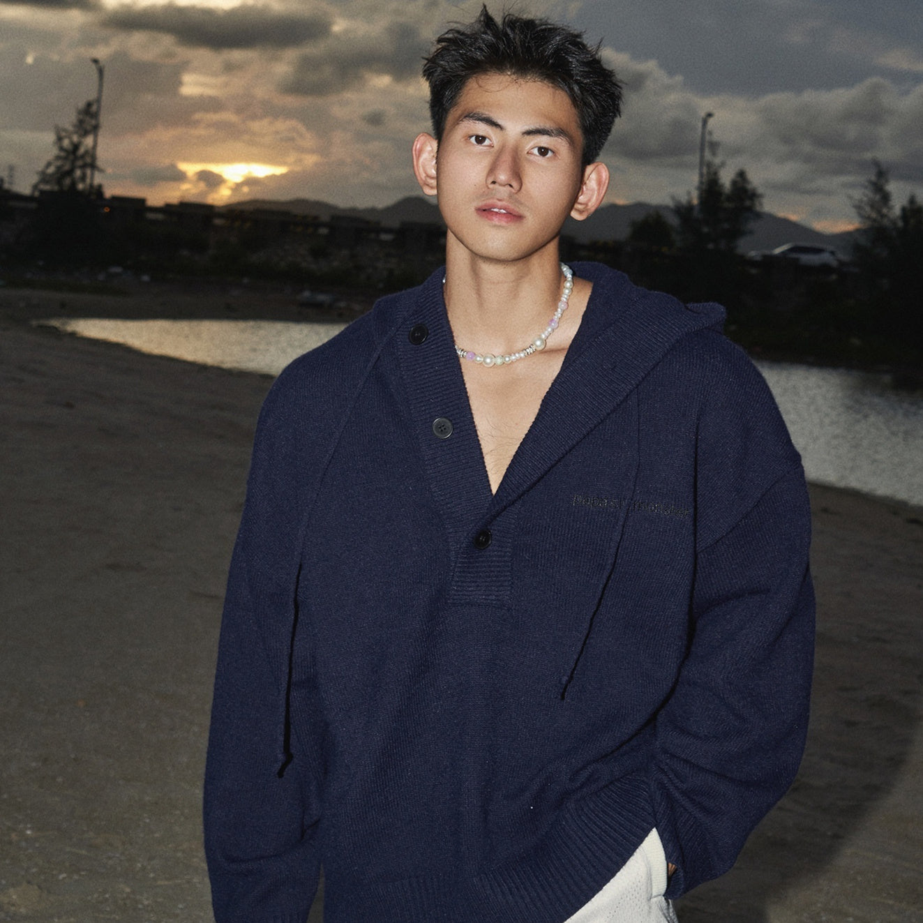 American Simple Embroidery Knitting Hooded Sweater