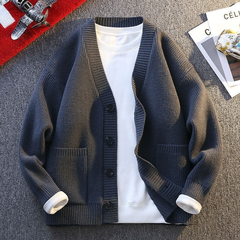 High-end V-neck Knitted Cardigan Coat Men