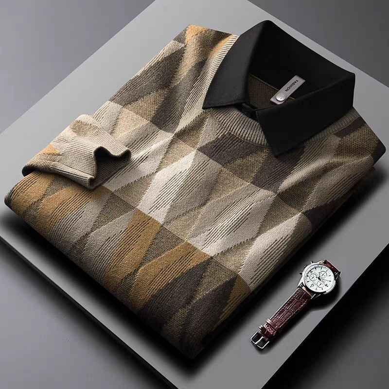 Contrast Color Diamond Lattice  Warm Men's Shirt