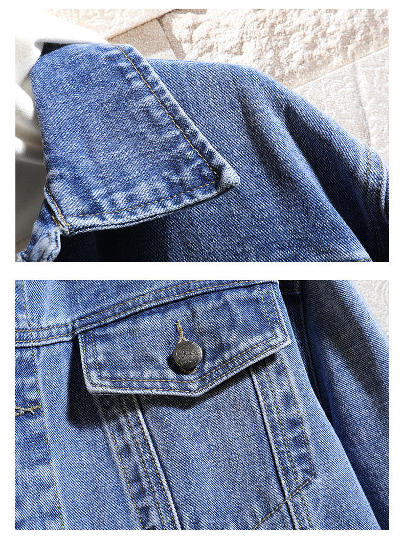 Embroidered Hole Plus Size Men Denim Jacket