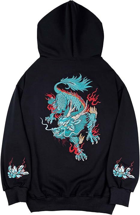 Men's Dragon Printed Heavy Pattern Hoodie