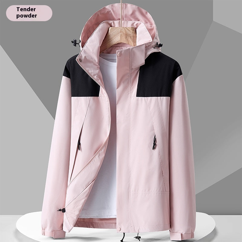 Hooded Windbreaker Colorblock Zip-up With Pockets Waterproof Outwear jacket