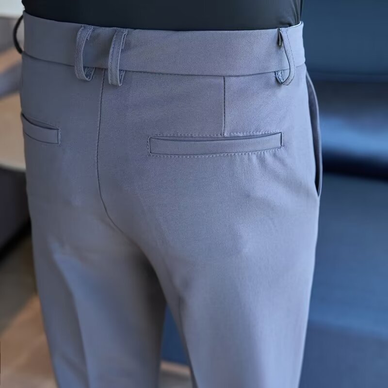 High Waist Straight Double Pleated Casual Suit Pants