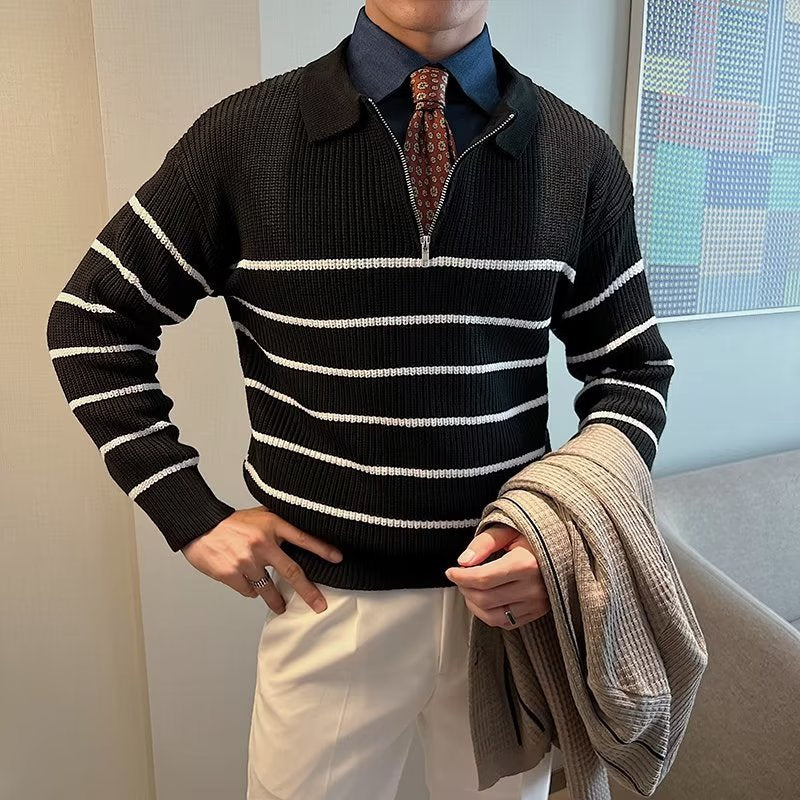 Half Zipper Striped Sweater For Men