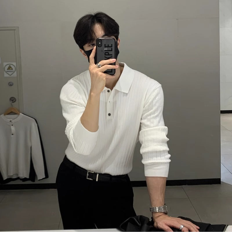 Men's Long Sleeve Knitted Lapel Sweater