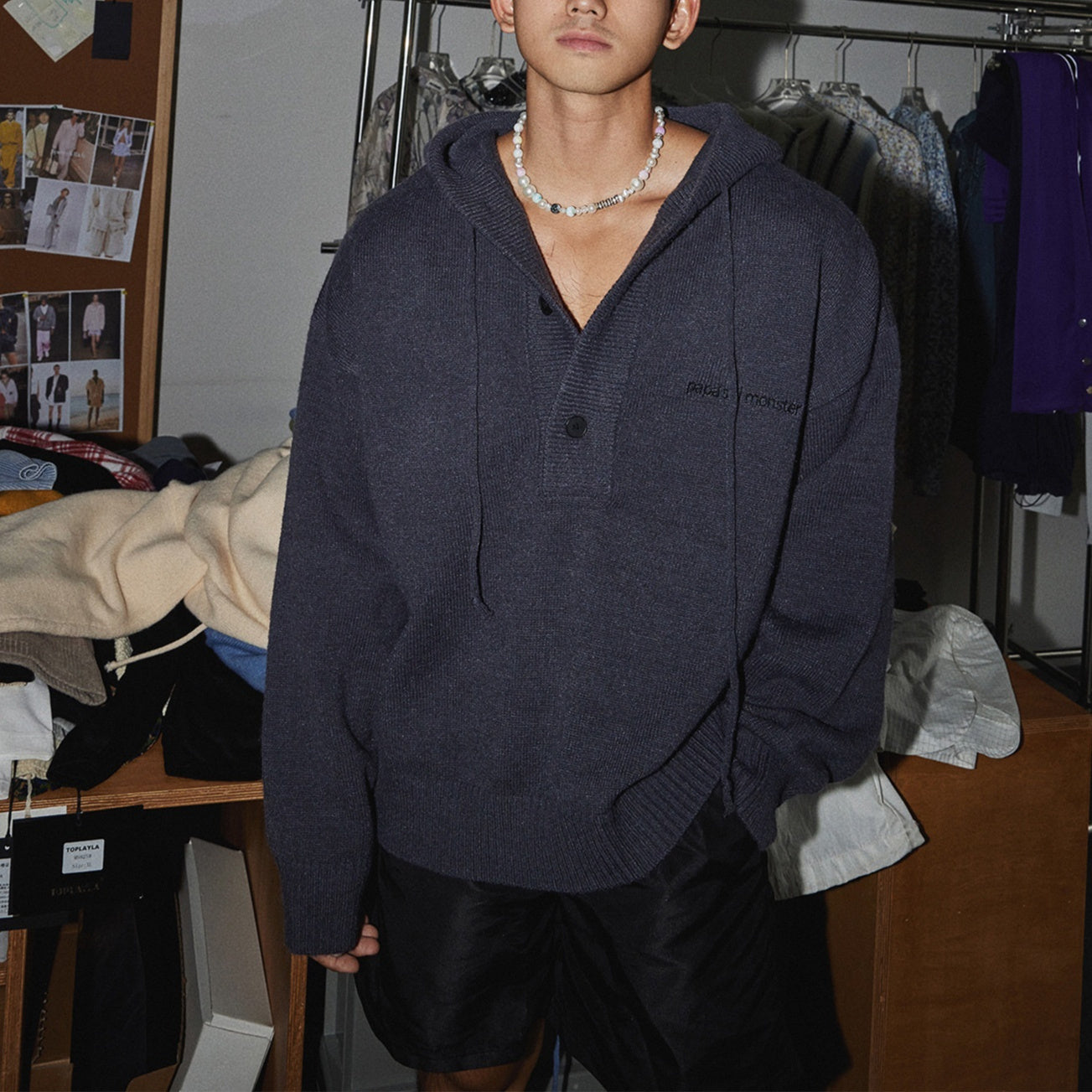 American Simple Embroidery Knitting Hooded Sweater