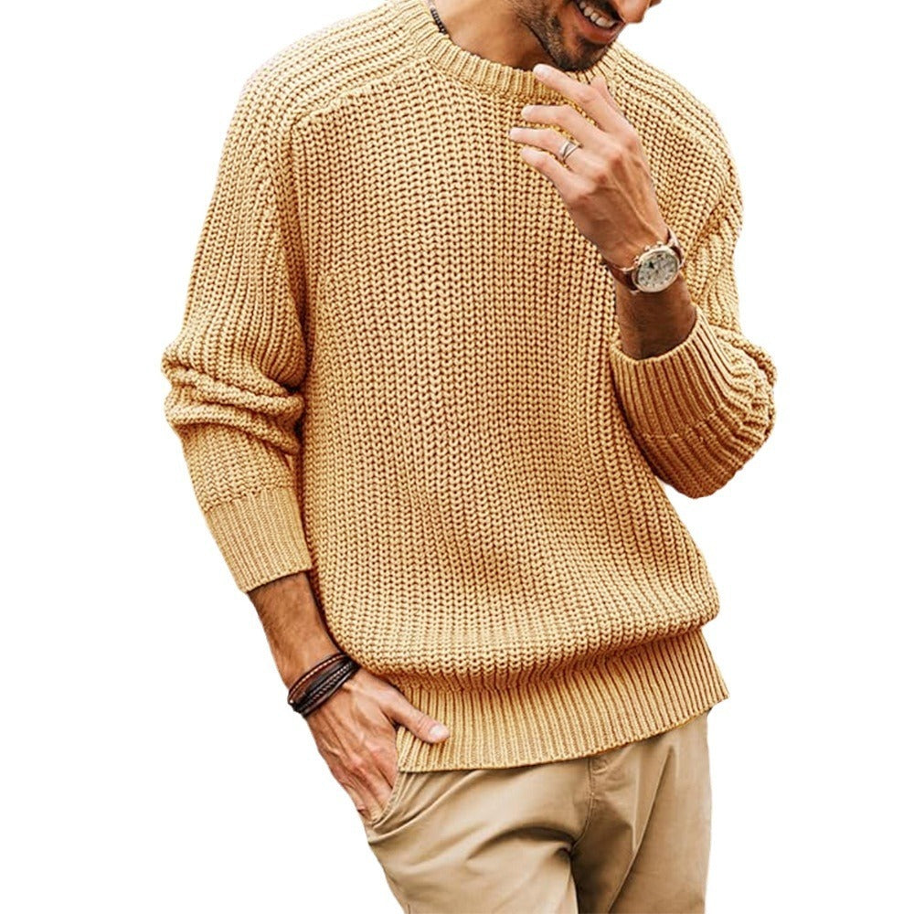 Men's Solid Color Long Sleeve Round Neck Sweater