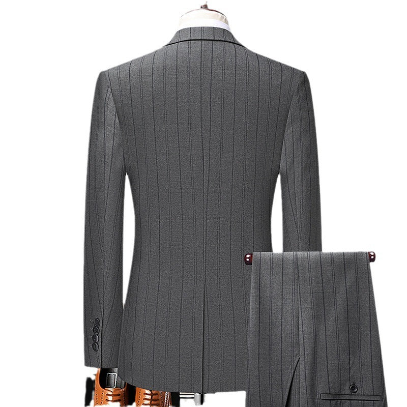 Men's Suit Set Business Wear Korean Slim Striped Two-piece Wedding Bridesmaid Suit