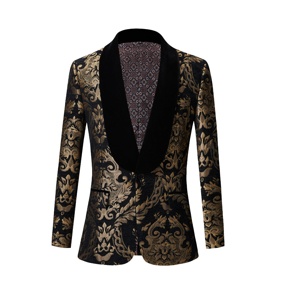 Men's Jacquard Black Flannel Collar suit