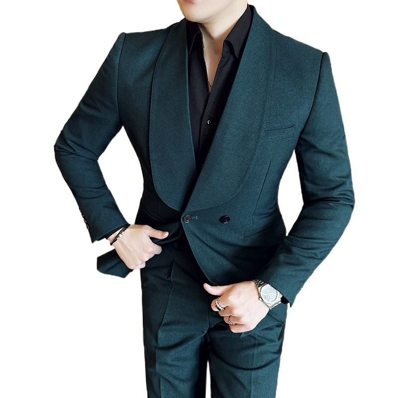 Double Breasted Green Collar Men's Casual Suit