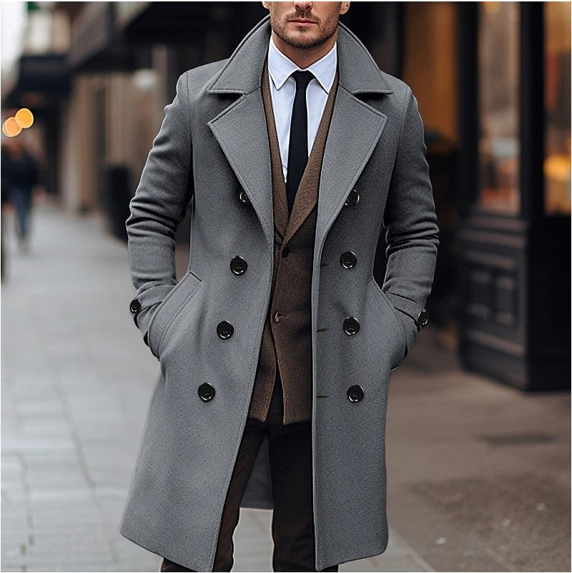 Fall Winter Men Woolen Coat Double Breasted Long coat