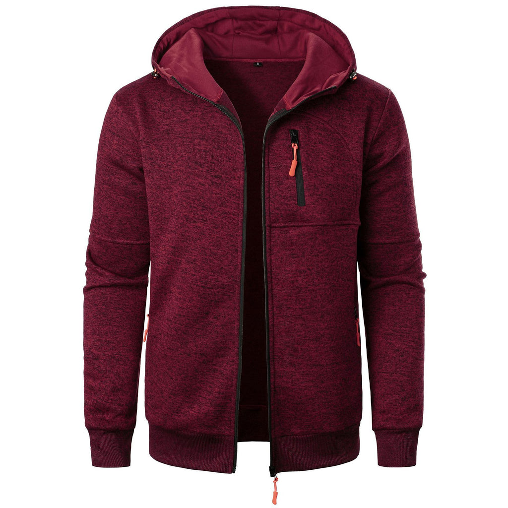 Men's Sports Casual Jacquard Hooded Jacket Knitted Cardigan