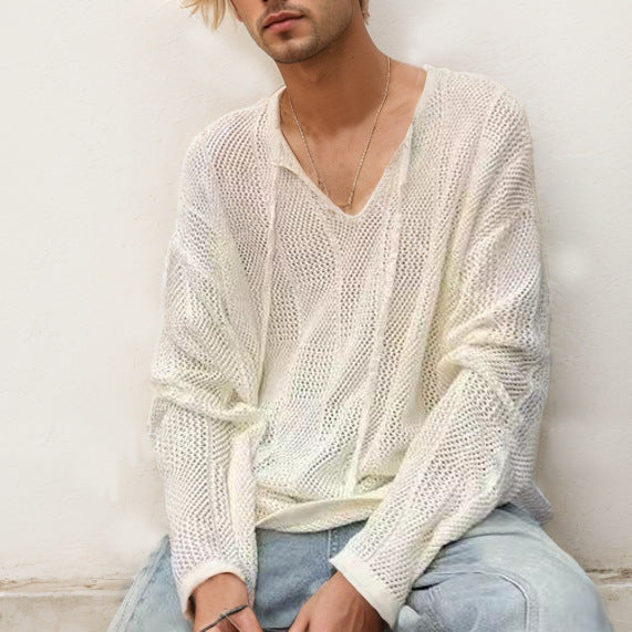 Elastic Hollow-out Micro-transparent Long-sleeved Loose Sweater