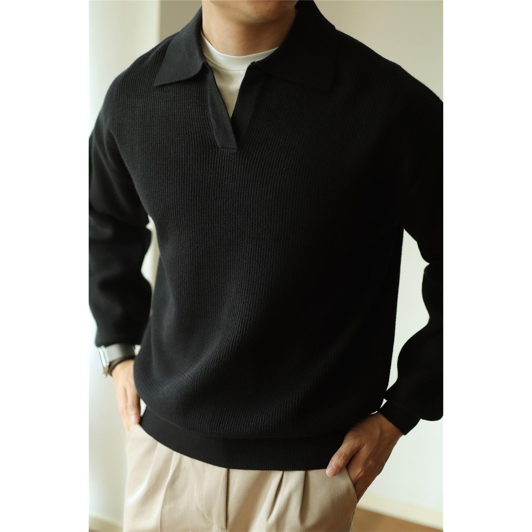 Lapel Warm Men's Long Sleeve Base sweater
