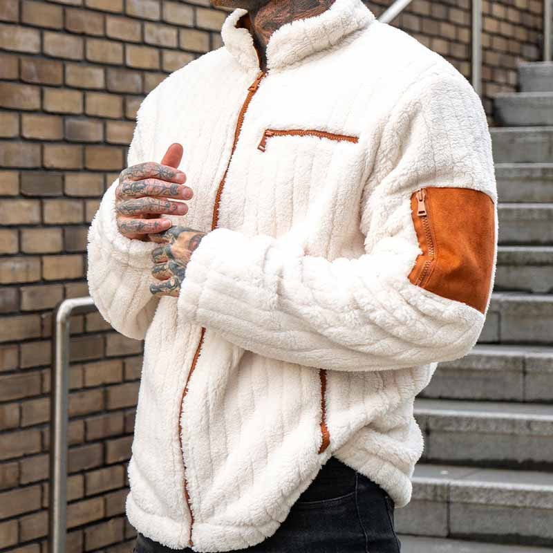 Color Collision Plush Jacket For Men