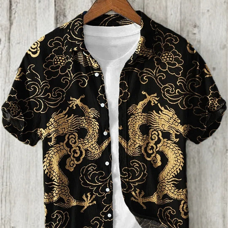 Men's Versatile Casual Loose Button Printed Shirt