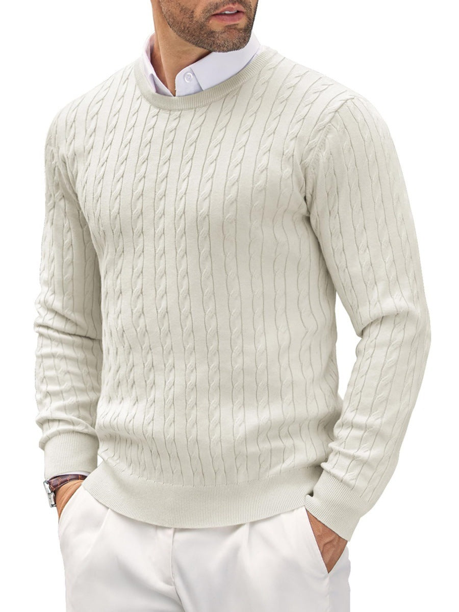 Round Neck Knitted Twisted Flower Slim Fit Sweater