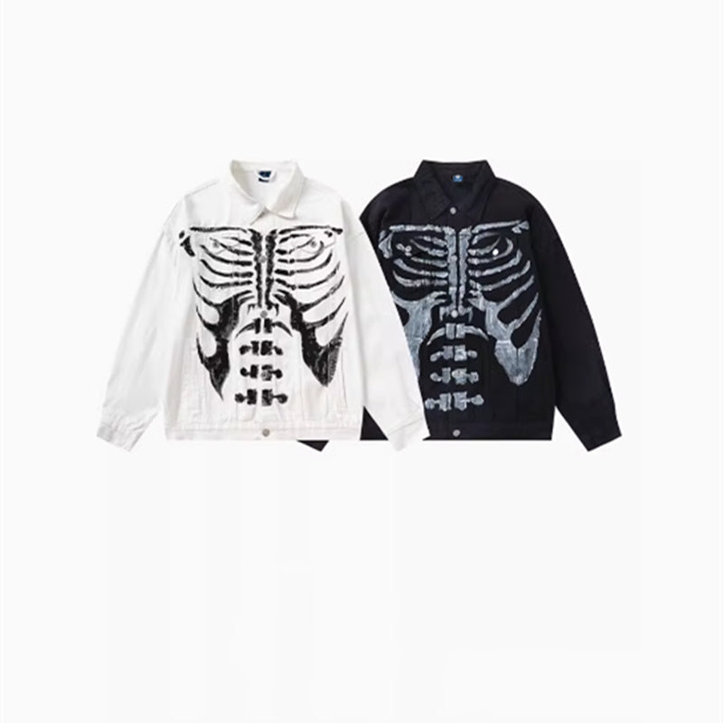 Vintage Skeletal White Long-sleeved Shirts For Men And Women