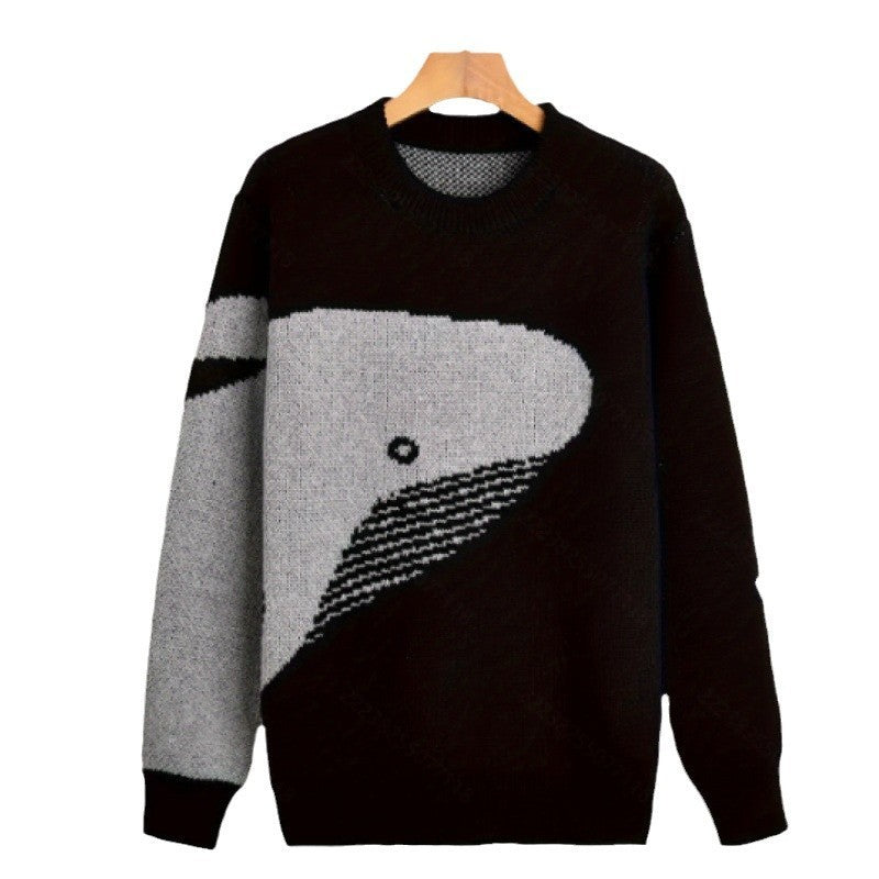Cartoon Whale Round Neck Couple Casual Loose All-matching Pullover Sweater