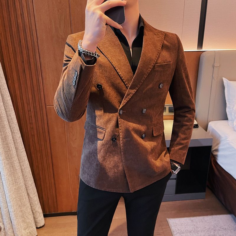 Light Luxury Corduroy Suit Jacket Autumn And Winter Double Breasted Casual suit