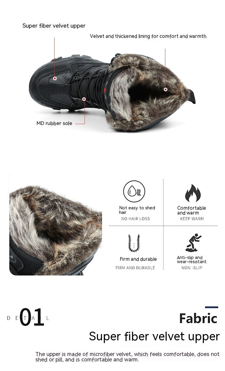 Snow  Cotton Boots Winter High-top Fleece-lined Warm Slugged Bottom Lace-up boots