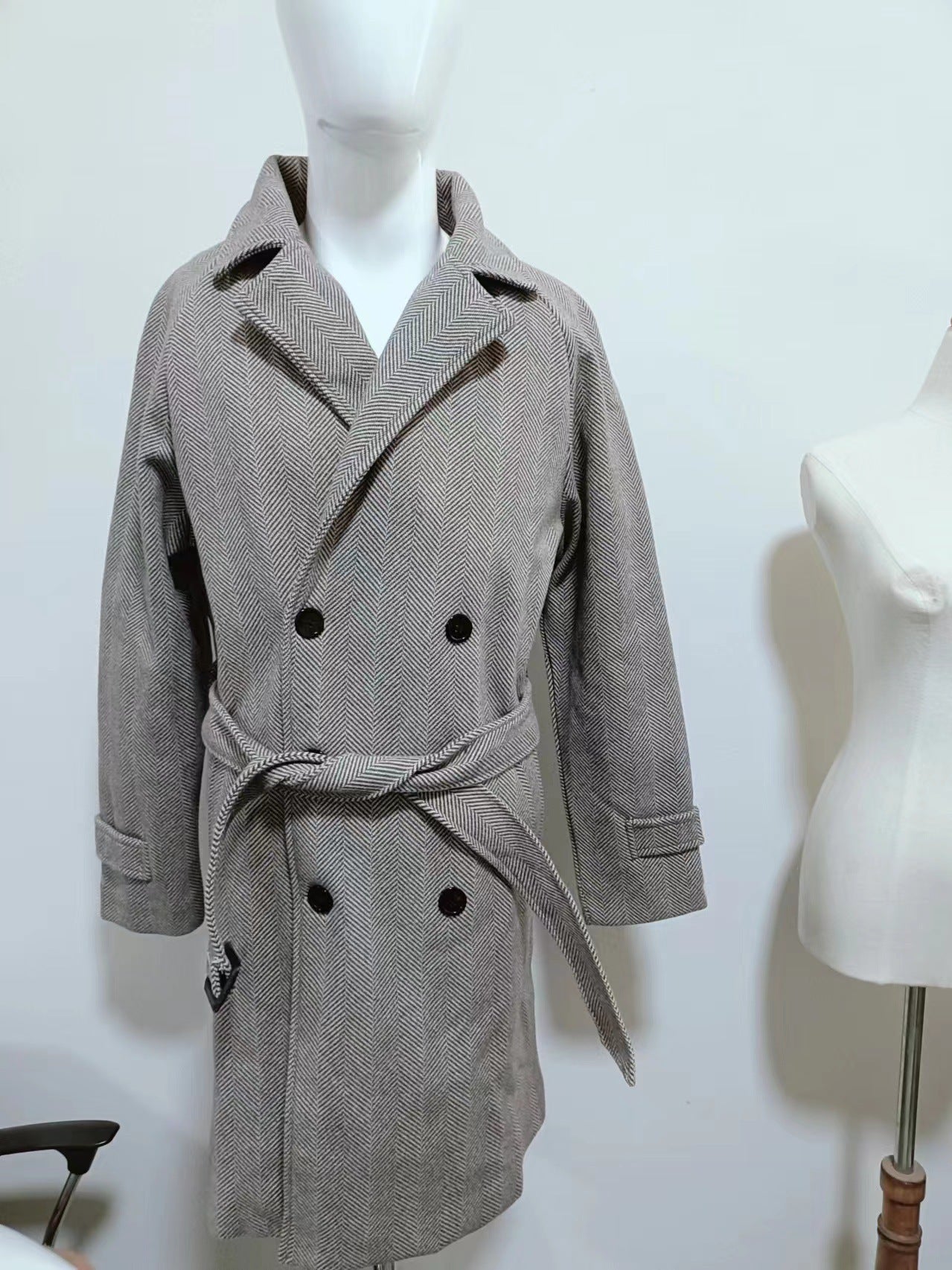 Woolen Plaid Double Breasted Cotton Padded Thickened Coat