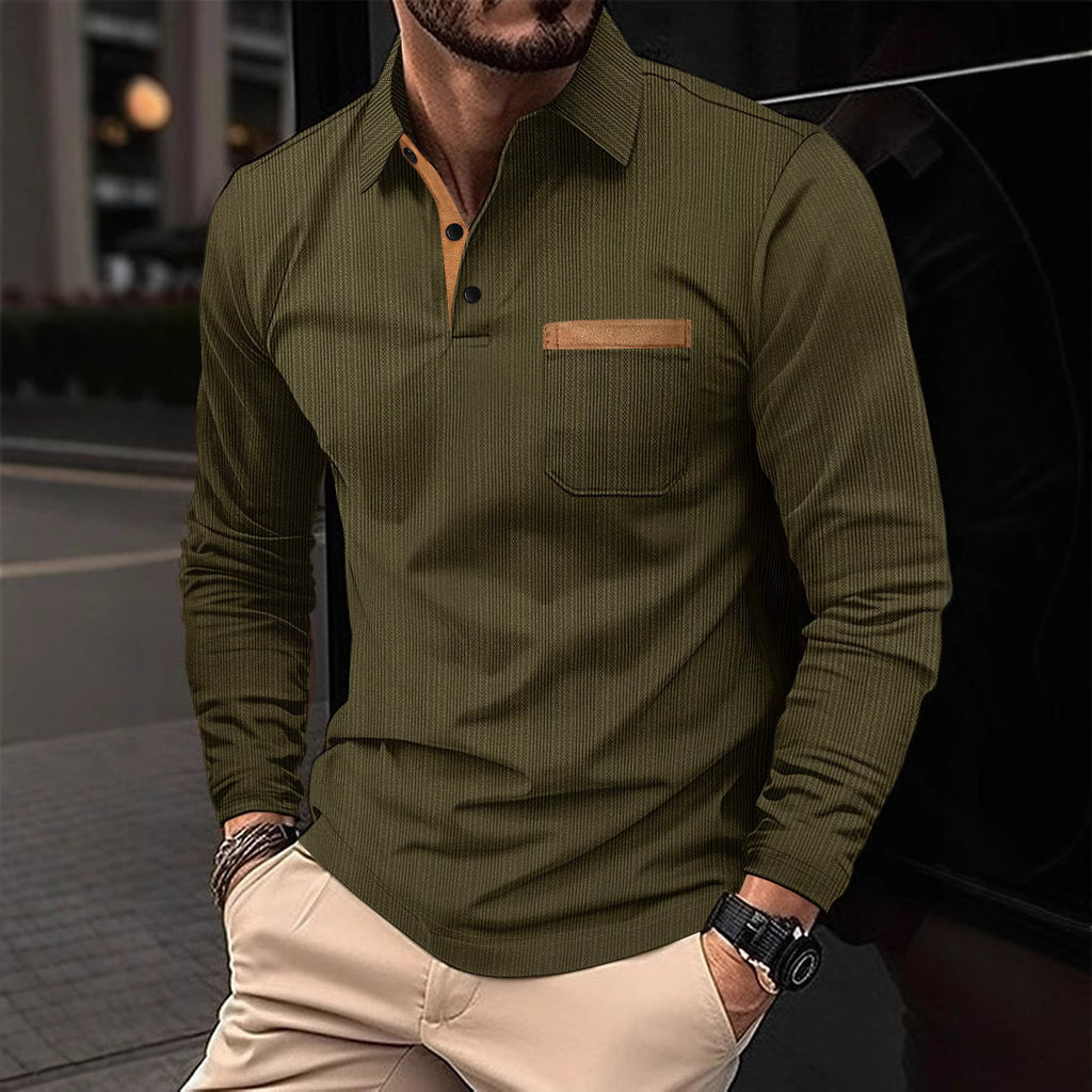 Long Sleeve Lapel Men's Polo Shirt