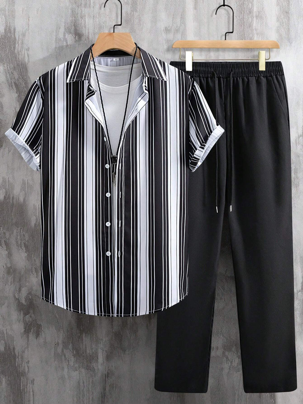 Casual Striped Short Sleeve Shirt Trousers Suit