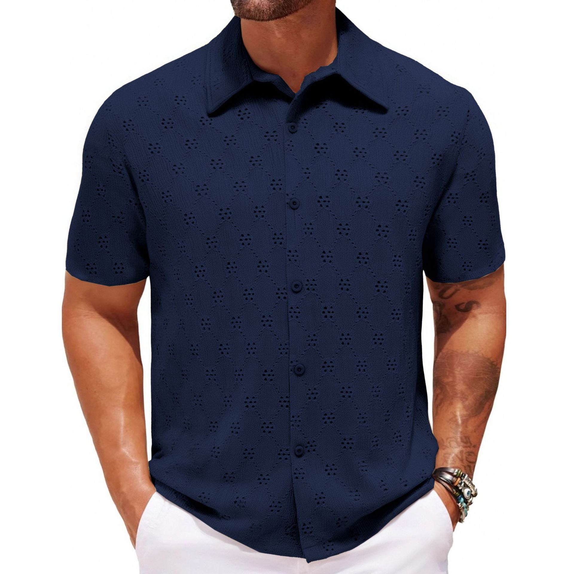 Hollow Jacquard Summer Casual Short Sleeve shirt