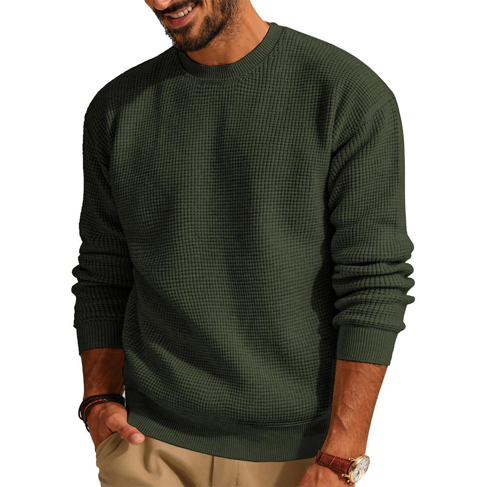Men's Fashion Solid Color Waffle Casual sweater