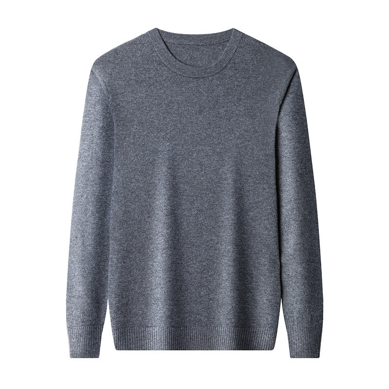 Men's Pure Wool Round Neck Autumn And Winter Keep Warm Pure Color Loose Sweater