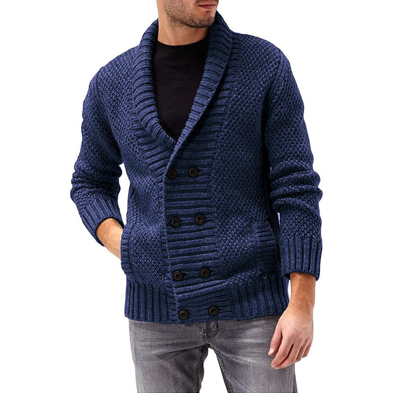 Simple Solid Color Men's Comfortable Long Sleeve Lapel Sweater