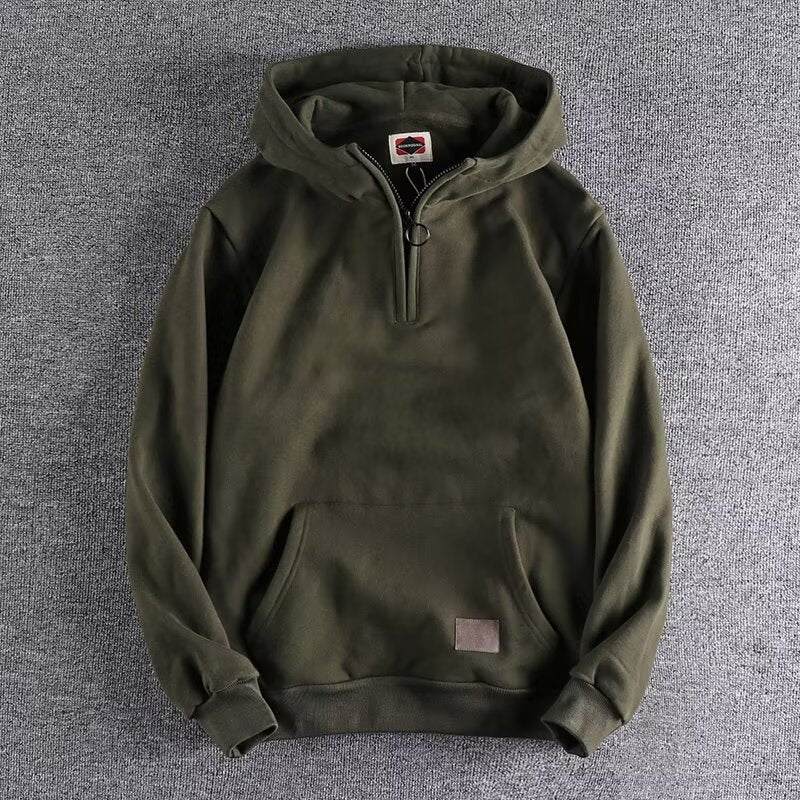 Thickened Half Zipper Open Collar Hooded Men's Sweater